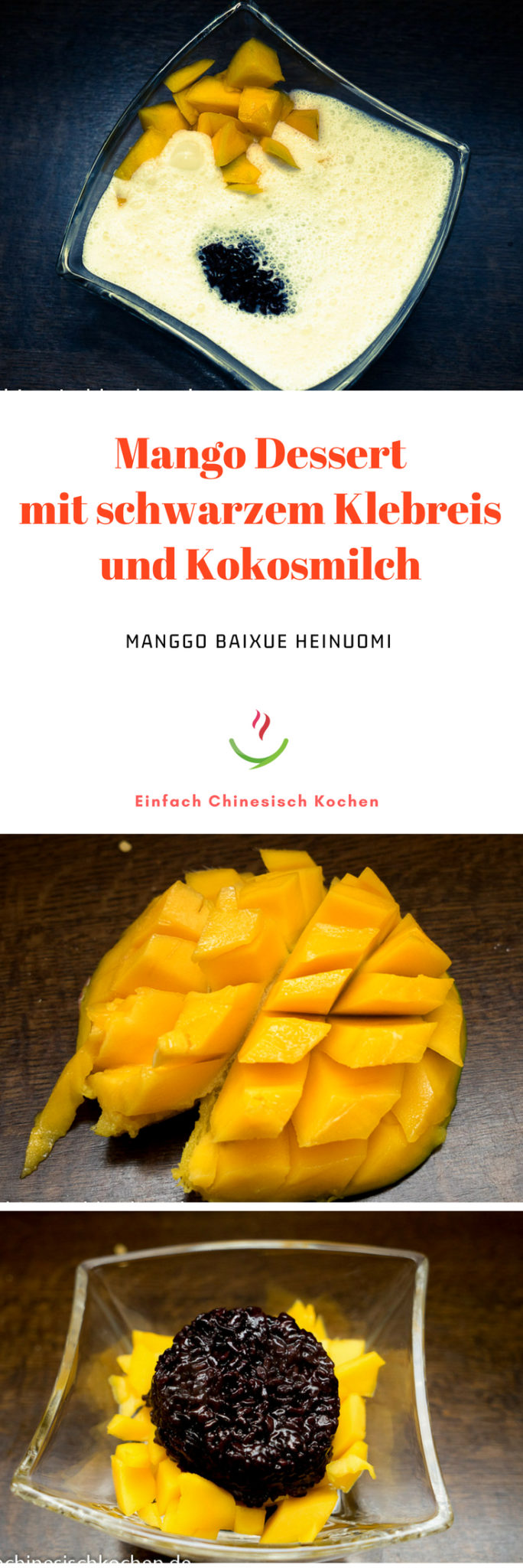 Mango Dessert mit schwarzem Klebreis und Kokosmilch