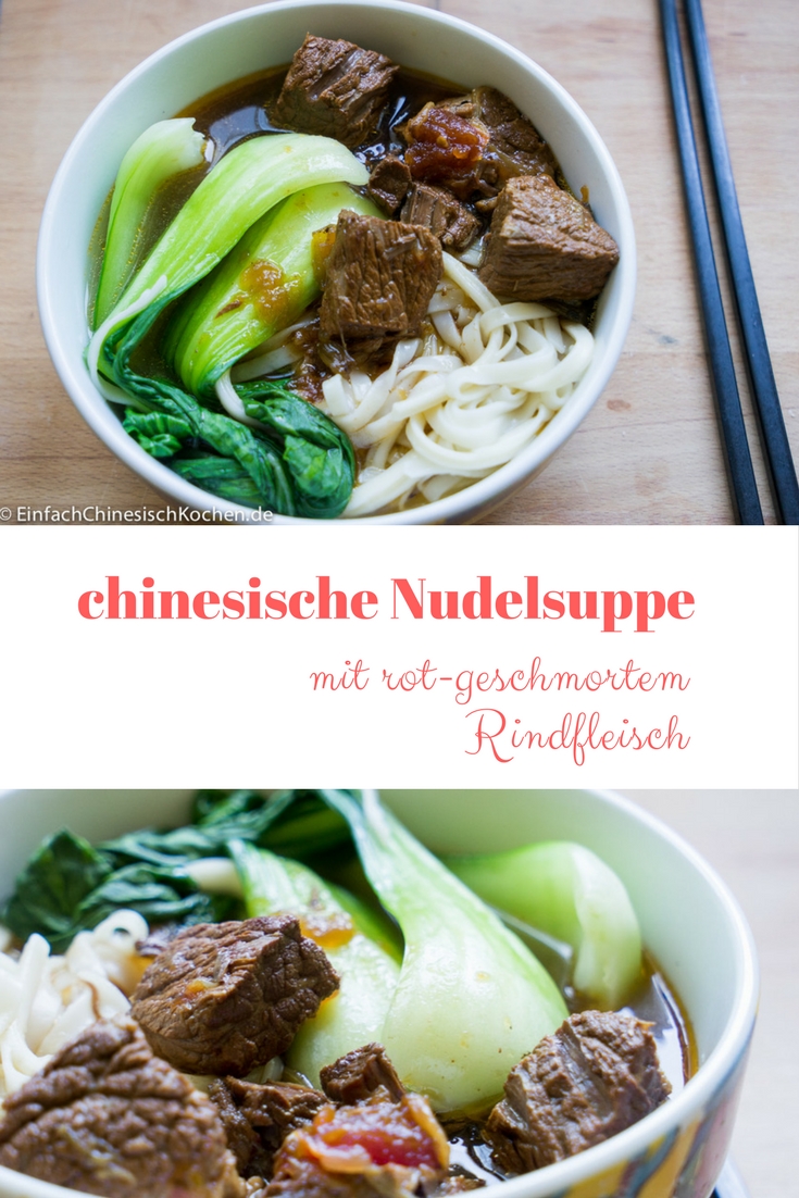 Nudelsuppe mit rot-geschmortem Rindfleisch